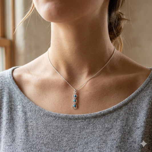 Turquoise Triple Drop Necklace | Sterling Silver Hammered Minimalist Y-Necklace