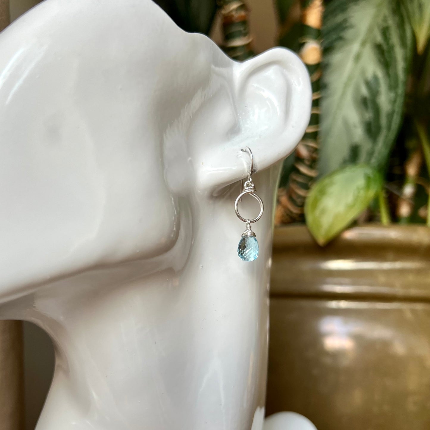 Sky Blue Topaz & Sterling Silver Halo Drop Earrings