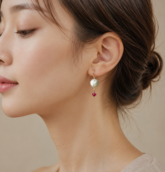 Freshwater Coin Pearl & Pink Tourmaline Earrings