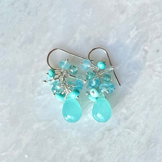 Dainty Aqua Gemstone Cluster Earrings
