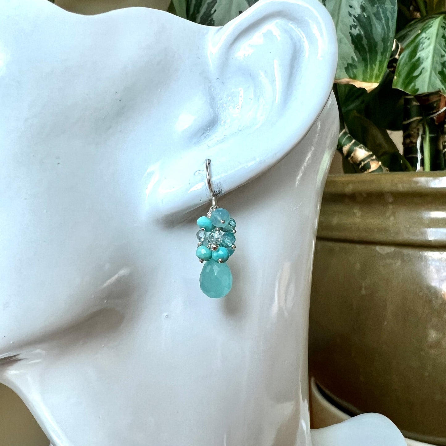 Dainty Aqua Gemstone Cluster Earrings