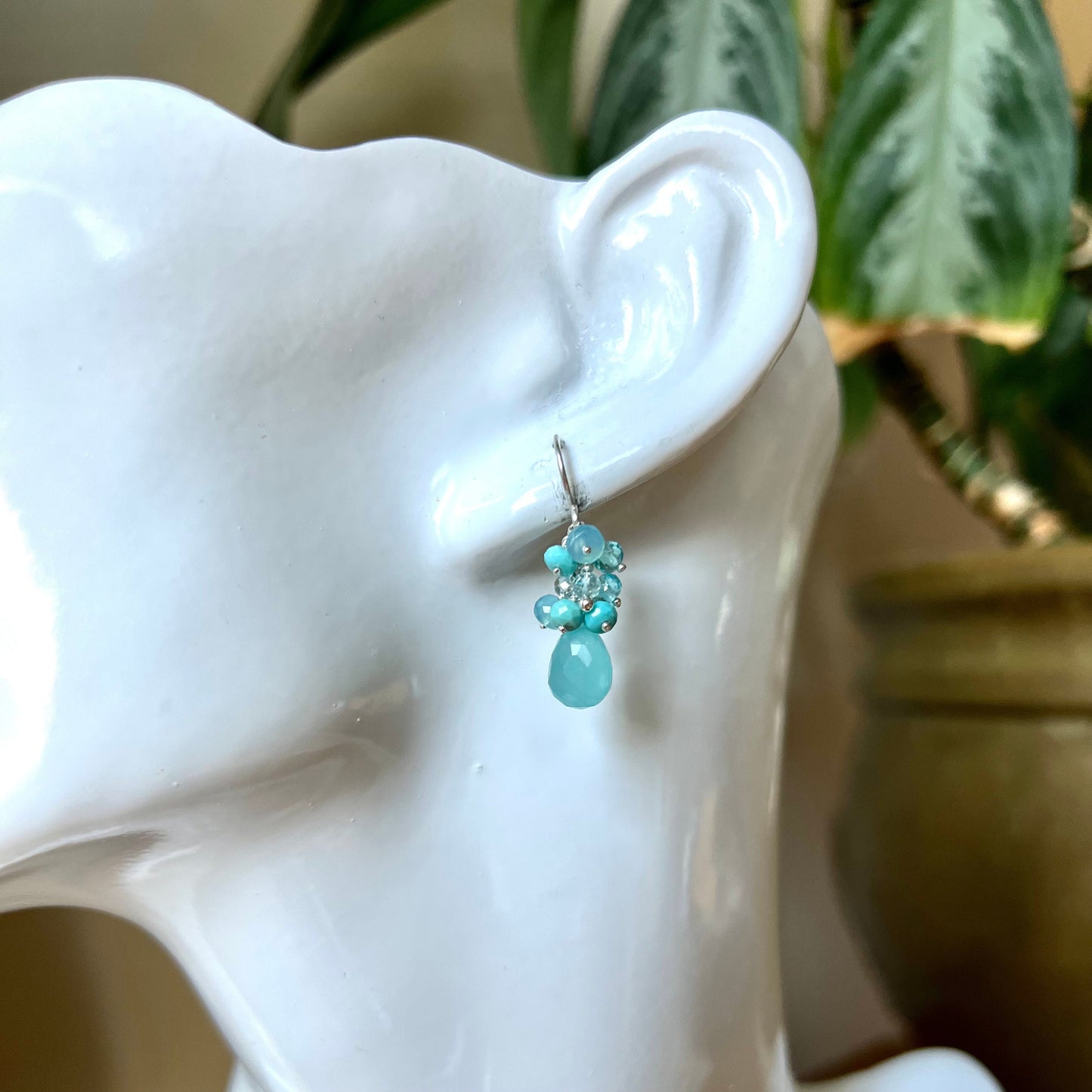 Dainty Aqua Gemstone Cluster Earrings