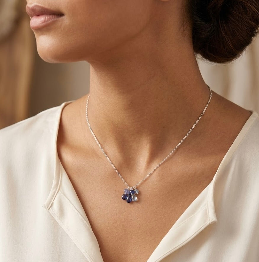 Blue Gemstone Cluster Necklace