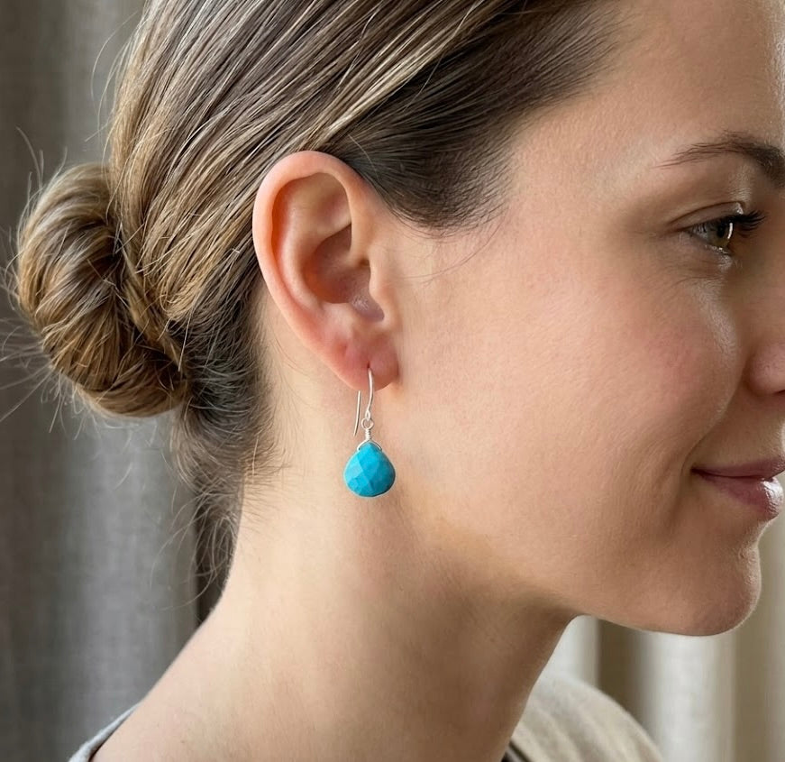 Bright Blue Turquoise Wire-Wrapped Earrings