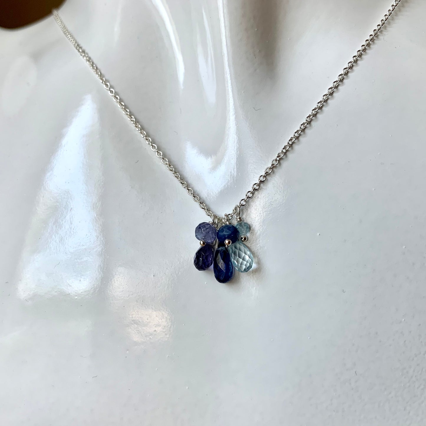 Blue Gemstone Cluster Necklace