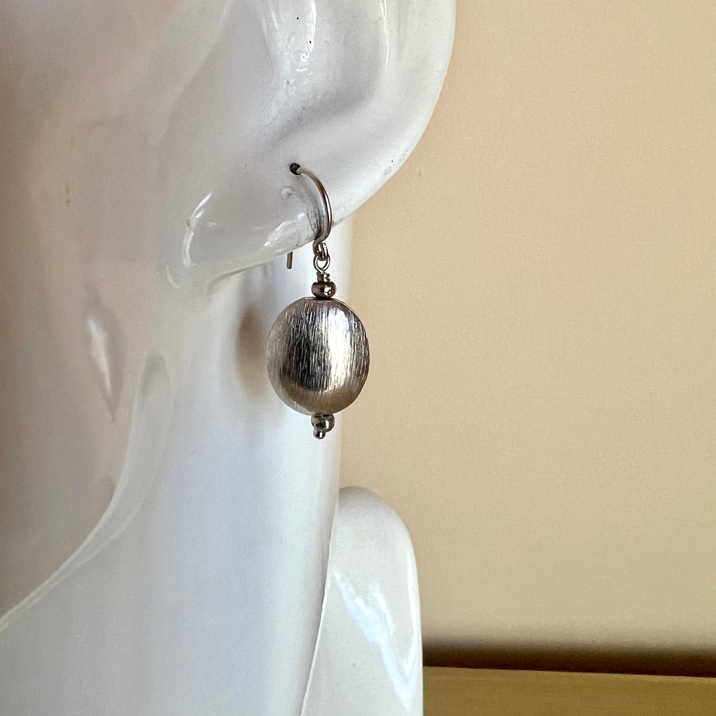 Handmade Sterling Silver Brushed Bead Drop Earrings | Lightweight Artisan Jewelry