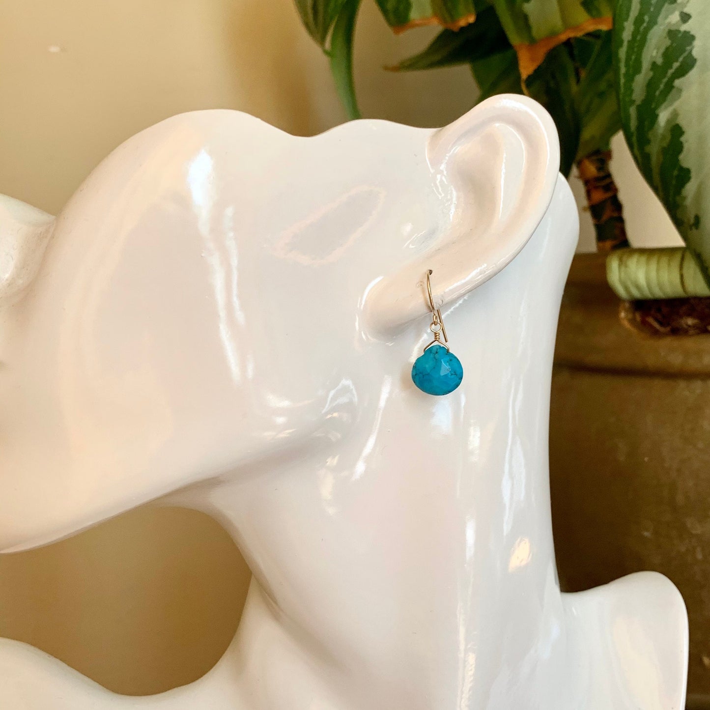 Dainty Genuine Turquoise Drop Earrings – 14k Gold-Filled Handmade Jewelry