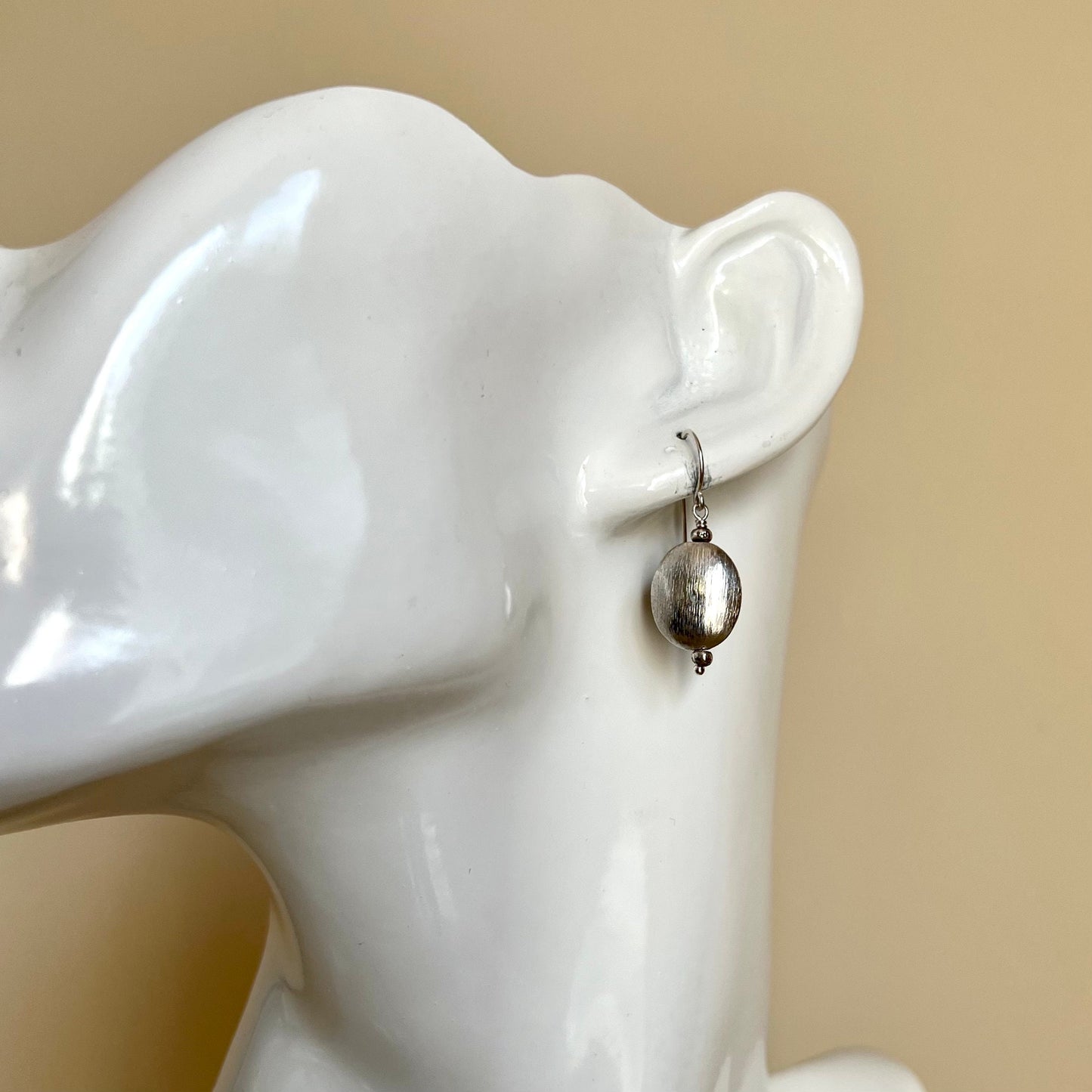 Handmade Sterling Silver Brushed Bead Drop Earrings | Lightweight Artisan Jewelry