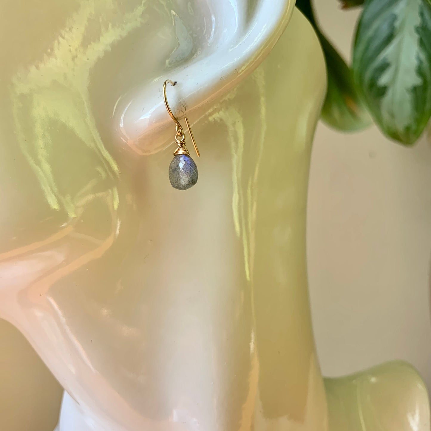Dainty Labradorite Heart Earrings in Gold Fill