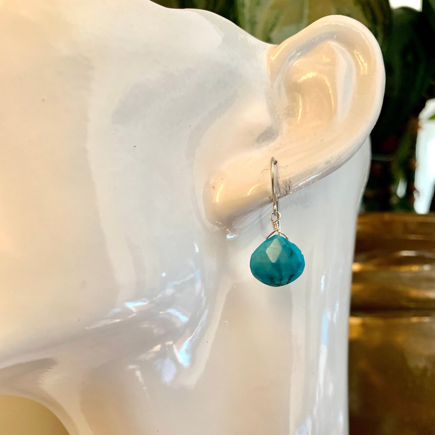 Bright Blue Turquoise Wire-Wrapped Earrings