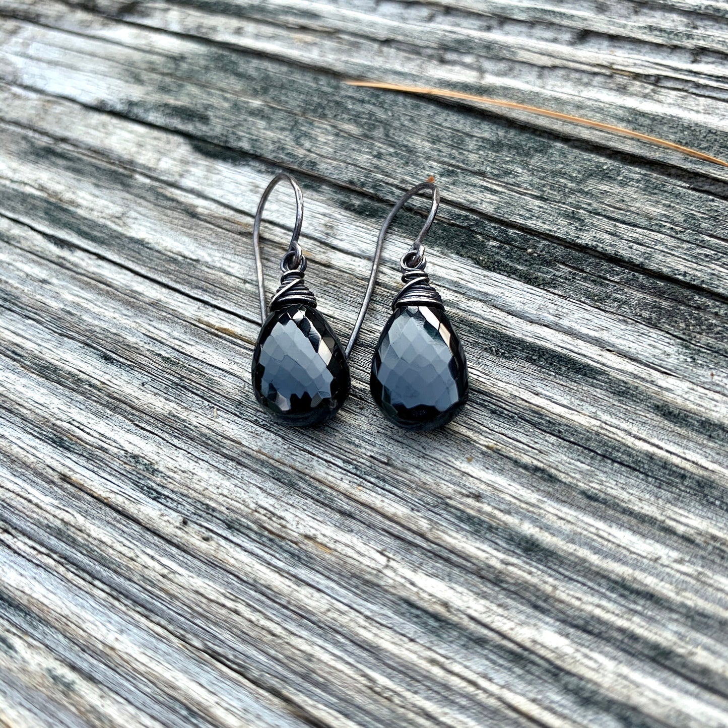 Faceted Black Spinel Drop Earrings in Oxidized Sterling Silver