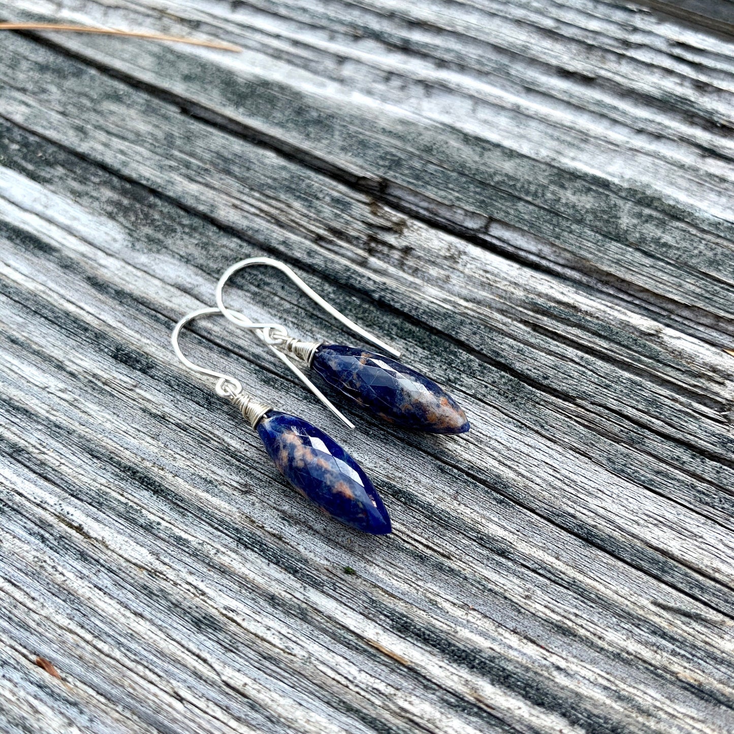 Handcrafted Sodalite Dangle Earrings – Sterling Silver Wire-Wrapped Gemstone Jewelry