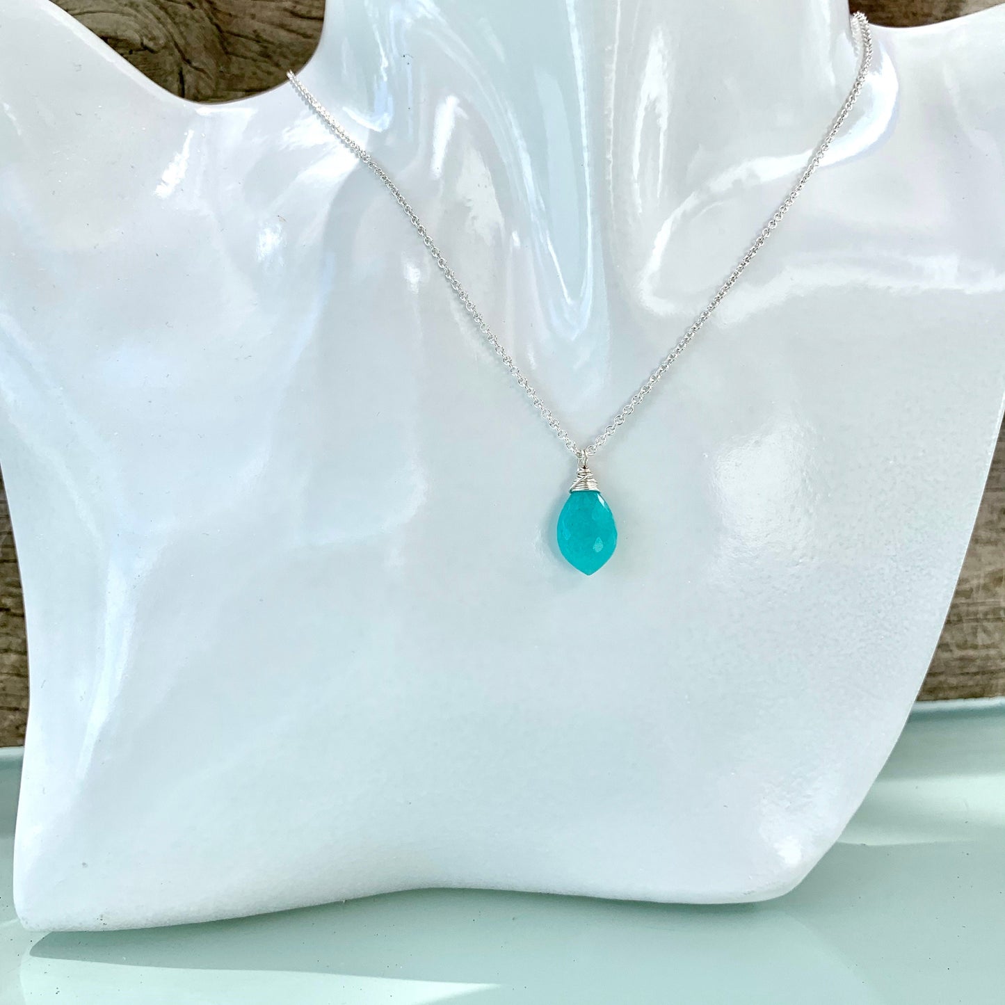 Amazonite bright teal gemstone pendant on sterling silver