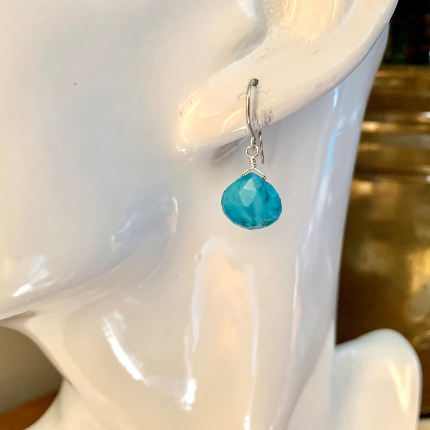 Bright Blue Turquoise Wire-Wrapped Earrings