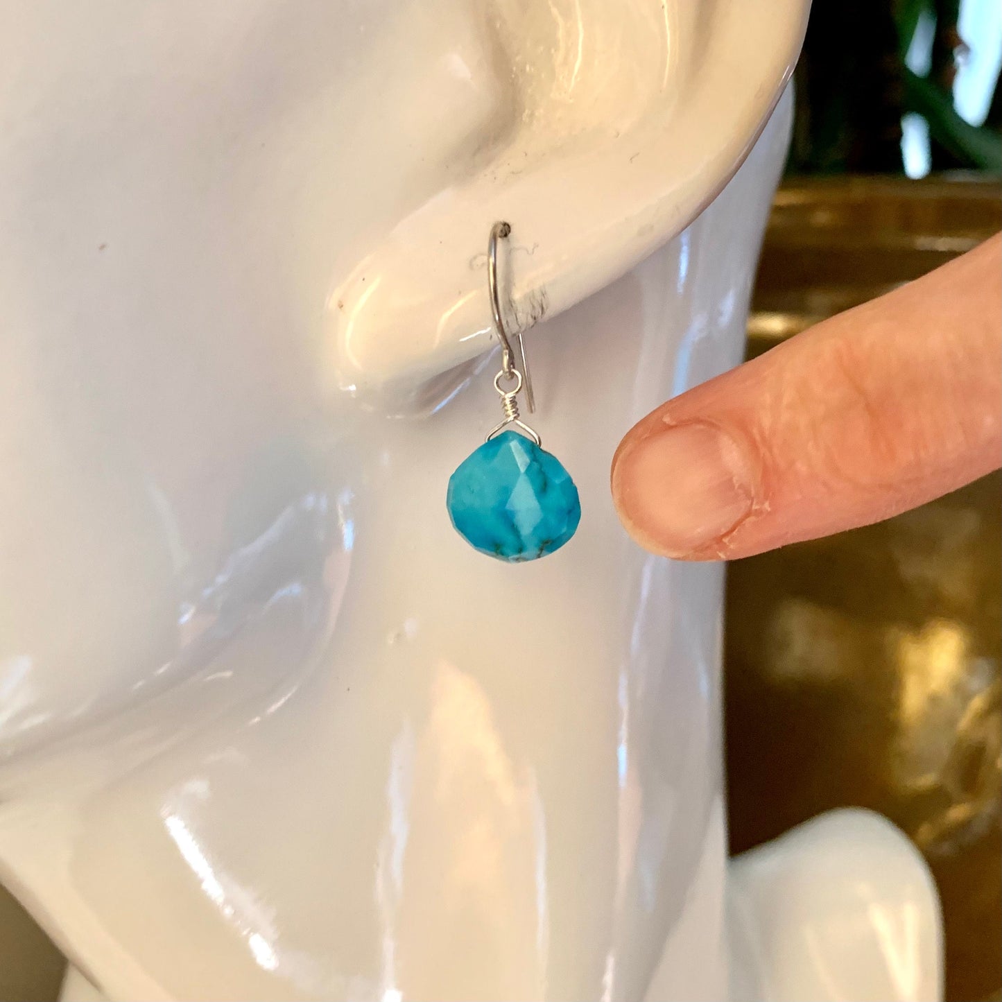 Bright Blue Turquoise Wire-Wrapped Earrings