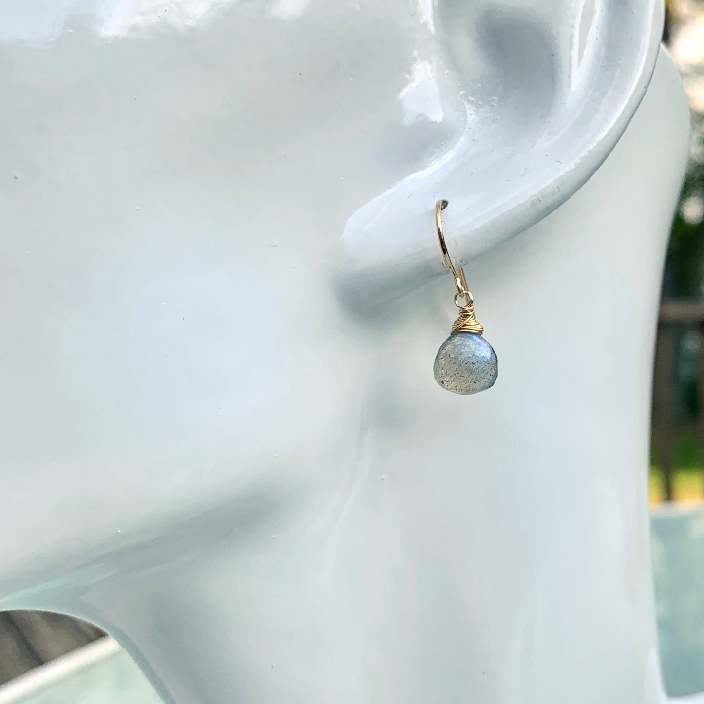 Dainty Labradorite Heart Earrings in Gold Fill