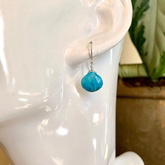 Bright Blue Turquoise Wire-Wrapped Earrings