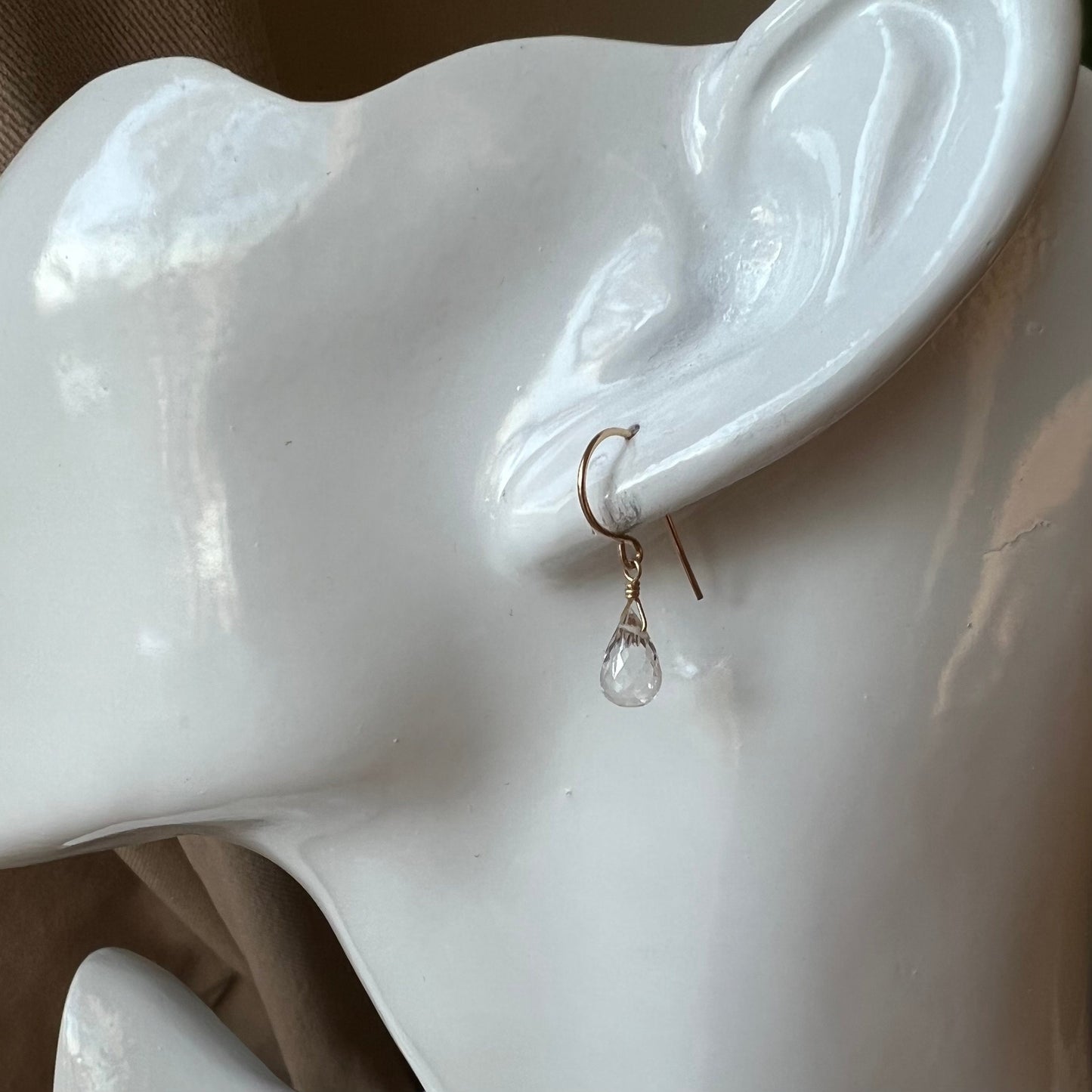 White Topaz Teardrop Earrings – Petite Dainty Gemstone Jewelry in Sterling Silver or Gold Fill