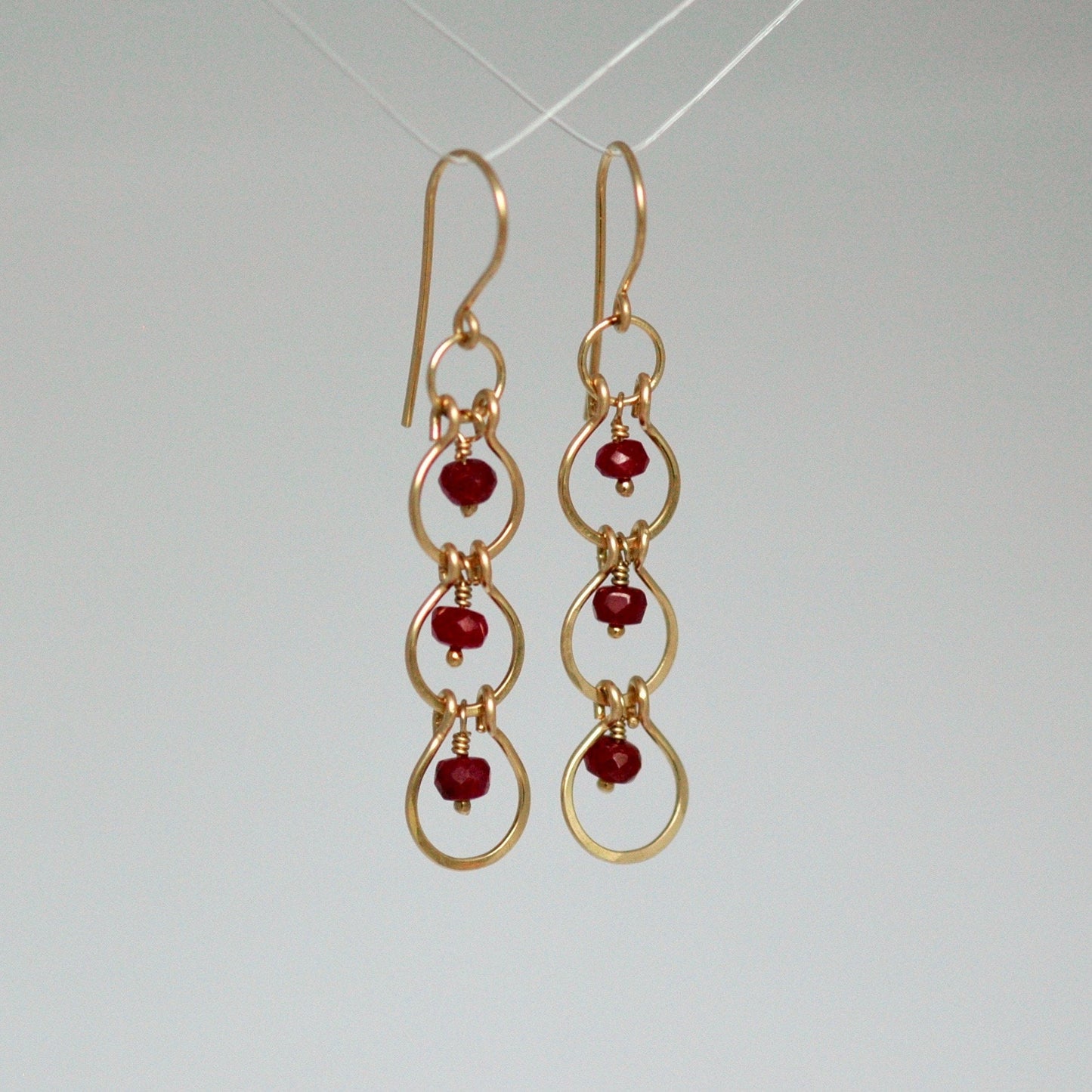 Dainty Ruby & 14K Gold-Filled Tiered Drop Earrings
