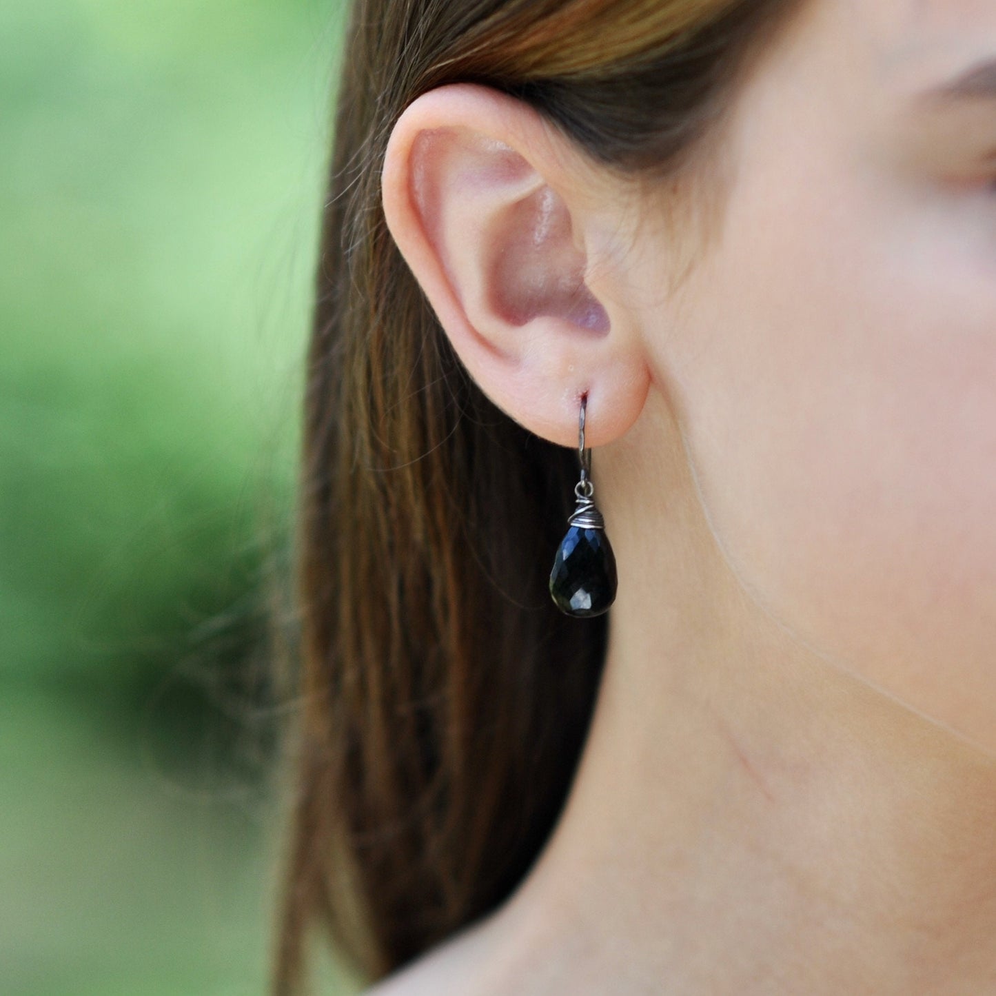 Faceted Black Spinel Drop Earrings in Oxidized Sterling Silver