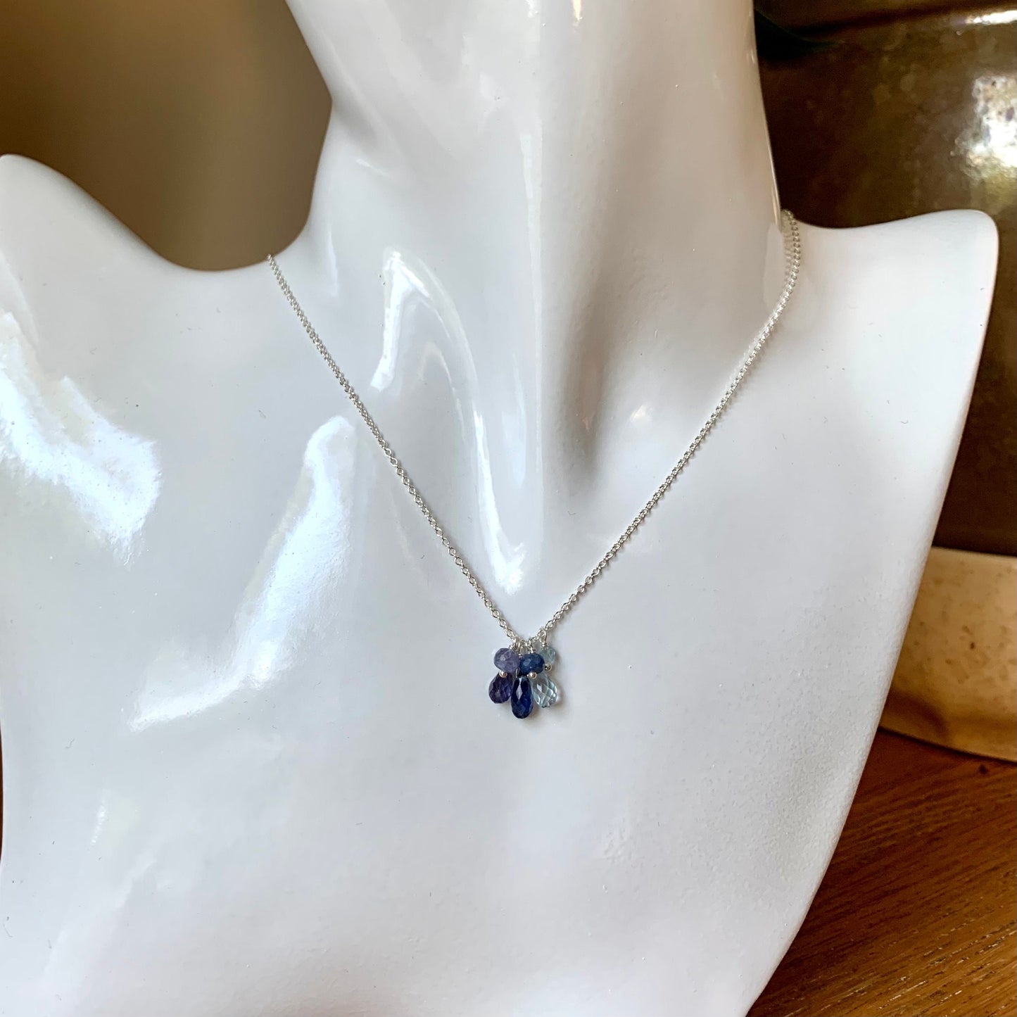 Blue Gemstone Cluster Necklace