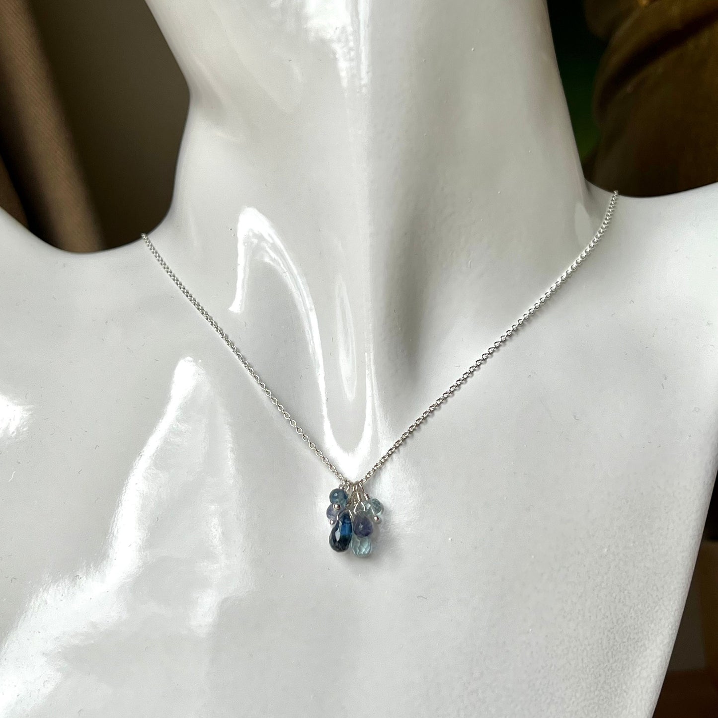 Blue Gemstone Cluster Necklace