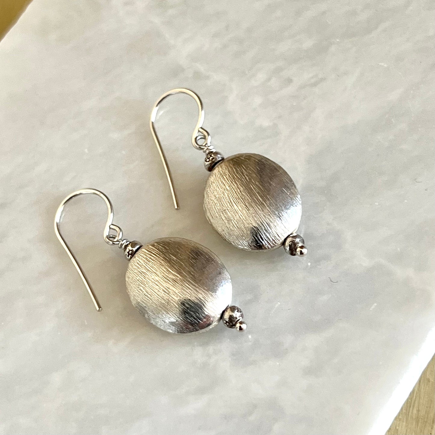 Handmade Sterling Silver Brushed Bead Drop Earrings | Lightweight Artisan Jewelry