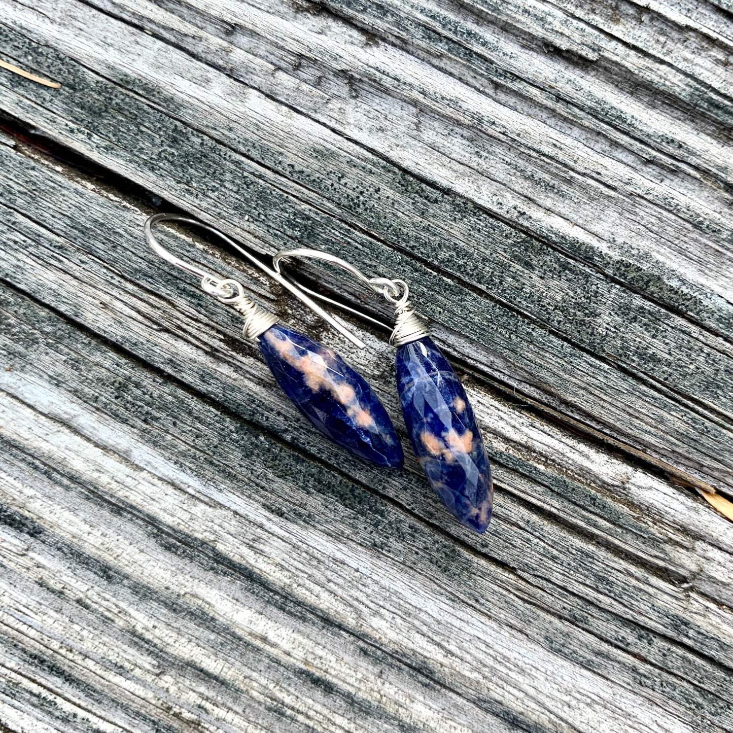 Handcrafted Sodalite Dangle Earrings – Sterling Silver Wire-Wrapped Gemstone Jewelry