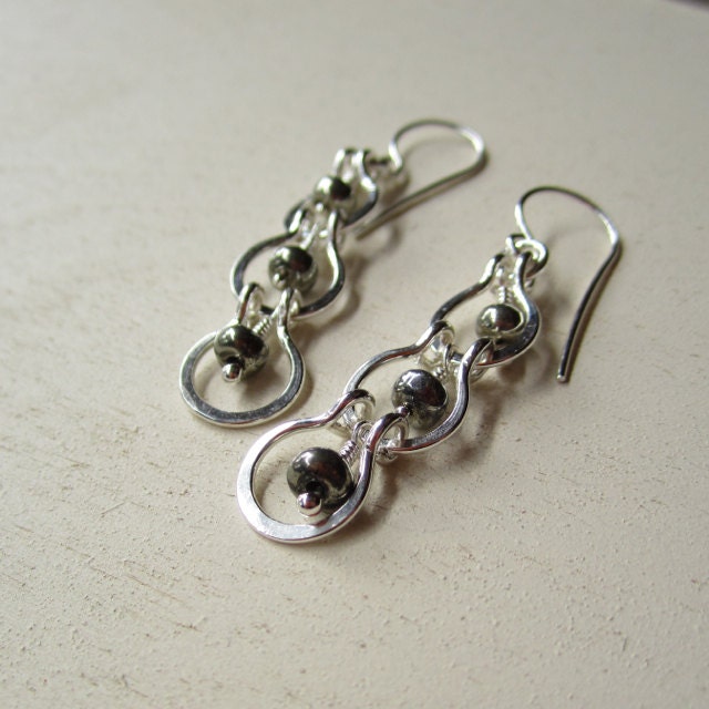 Sterling Silver & Iron Pyrite Cascading Halo Earrings