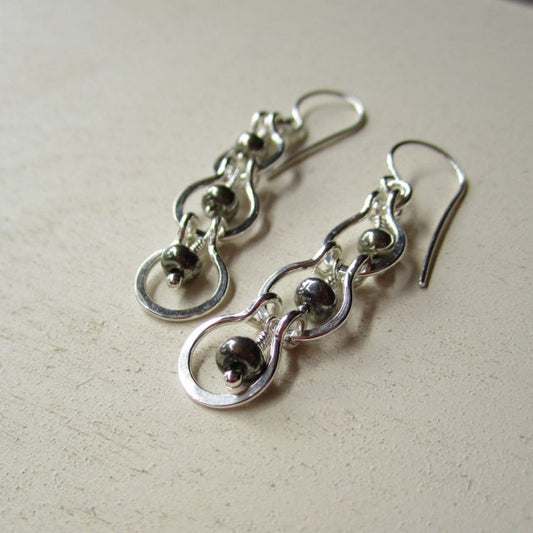 Sterling Silver & Iron Pyrite Cascading Halo Earrings
