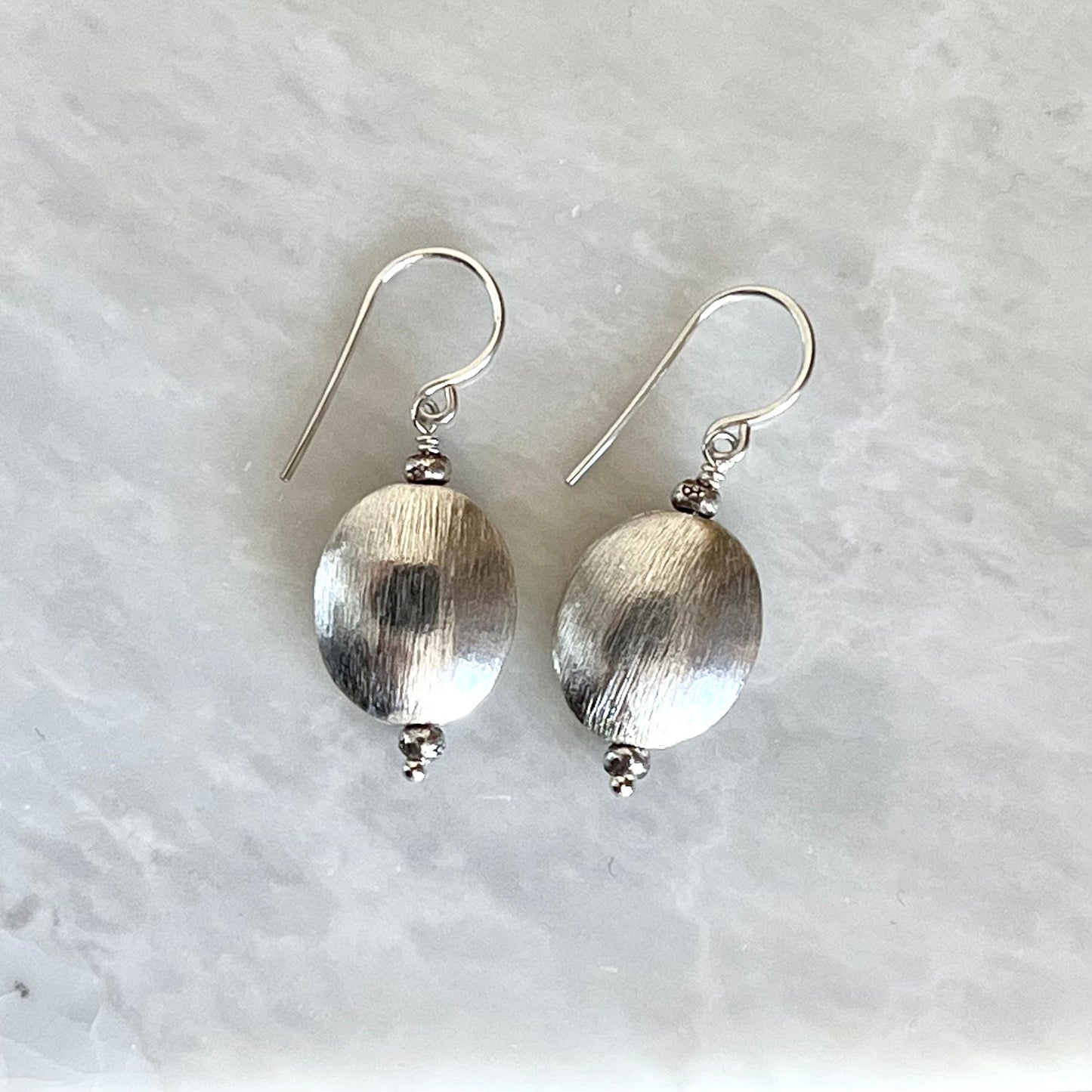 Handmade Sterling Silver Brushed Bead Drop Earrings | Lightweight Artisan Jewelry