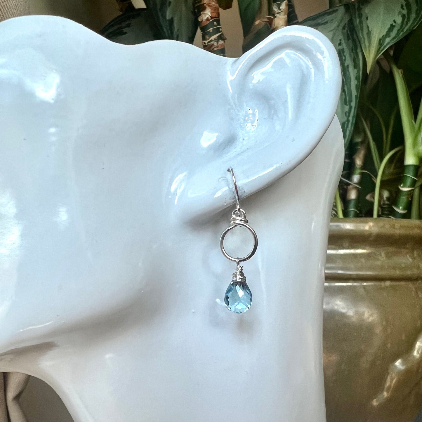 Sky Blue Topaz & Sterling Silver Halo Drop Earrings