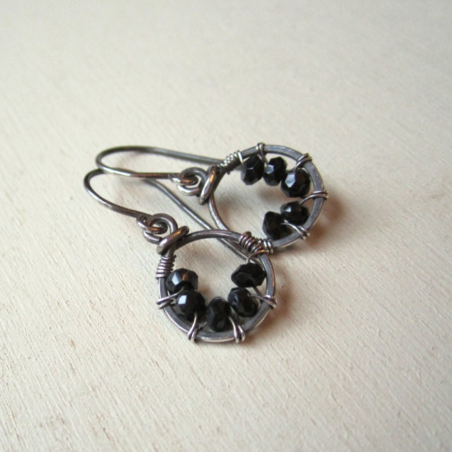 Oxidized Sterling Silver and Black Onyx Drop Earrings