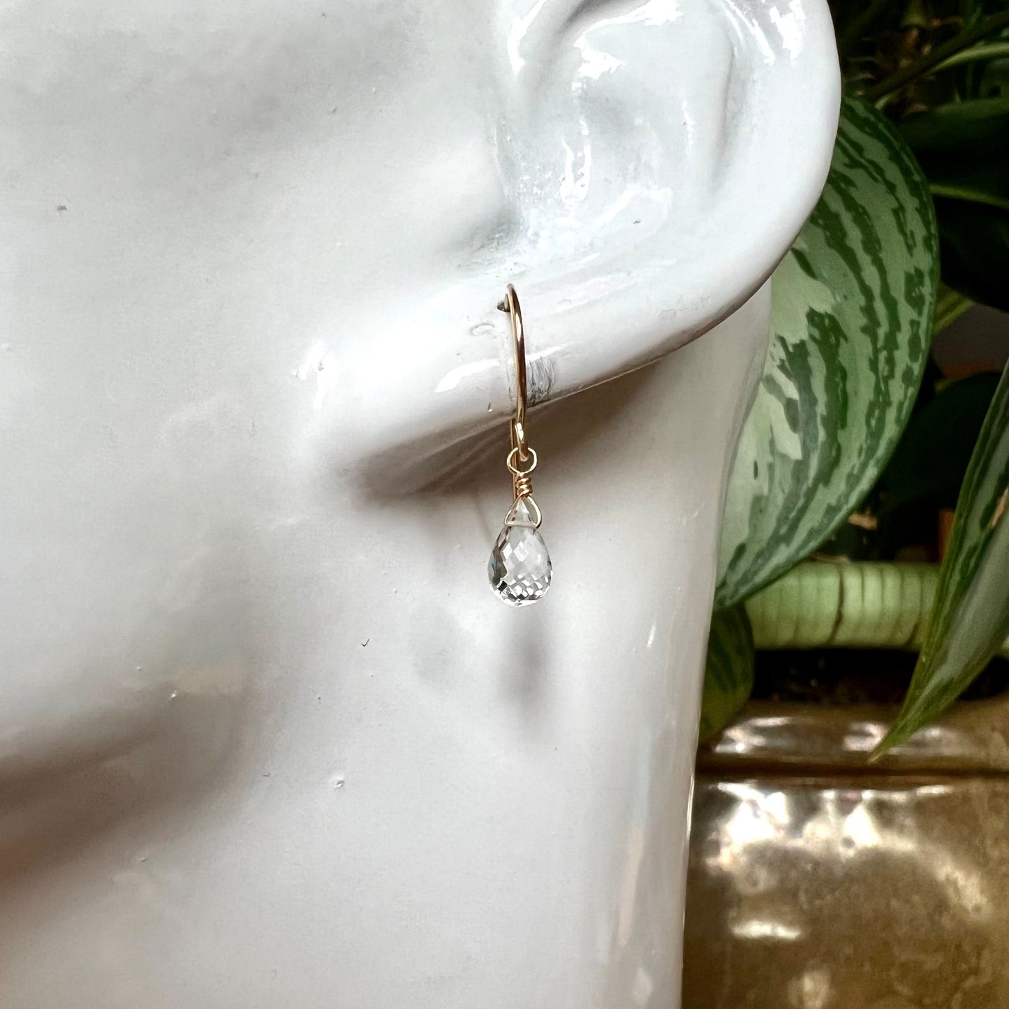 White Topaz Teardrop Earrings – Petite Dainty Gemstone Jewelry in Sterling Silver or Gold Fill
